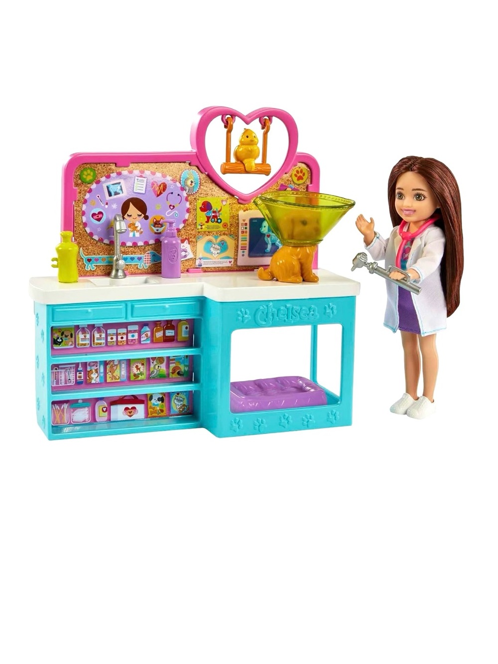 Barbie Chelsea Pet Vet Checkup Playset with Doll 4 Animals & 18 Pieces *NEW*